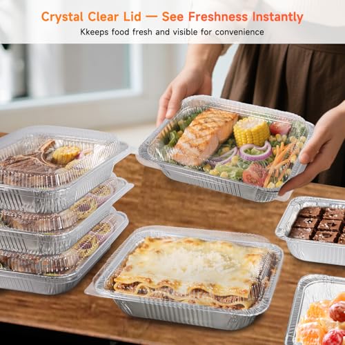 Image of Aluminum Pans with Clear Lids 9x13-10 Pack Aluminum Foil Pans, Heavy Duty Disposable Pans for Cooking, Baking, Meal Prep, Parties & Food Storage