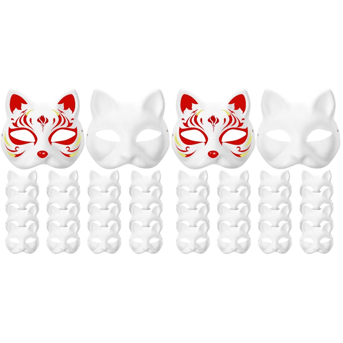 PartyKindom 20 Pièces Bricolage Masques De Chat Peints À La Main Masque D'animal Vierge En Papier Pour Halloween Mascarade