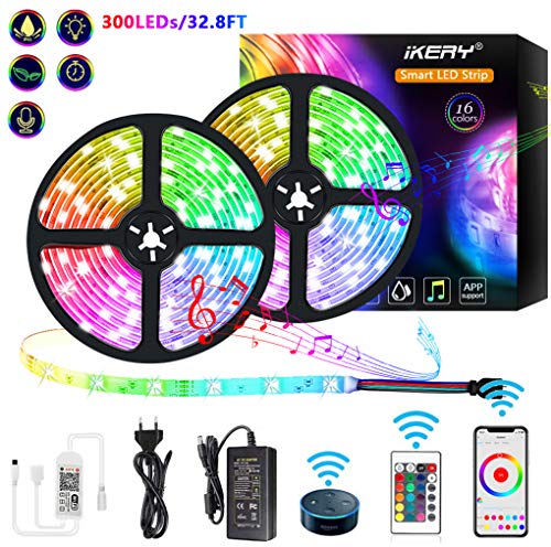 Alexa Led Stripe Leuchtstreifen Lichtleisten - 32.8ft Phone APP Steuerbar Musik RGB Led Lichtband Streifen,Wasserdichte Smart WiFi Led Lichterkette Leiste, Sprachsteuerung mit Alexa,GoogleAssistant