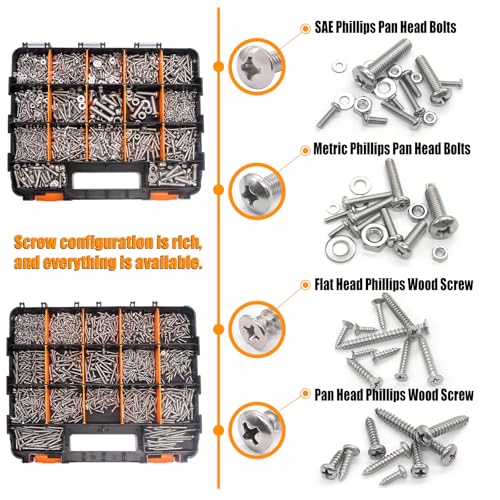 Image of weideer 2431PCS Stainless Steel Nuts and Bolts Assortment,Metric&SAE Screws