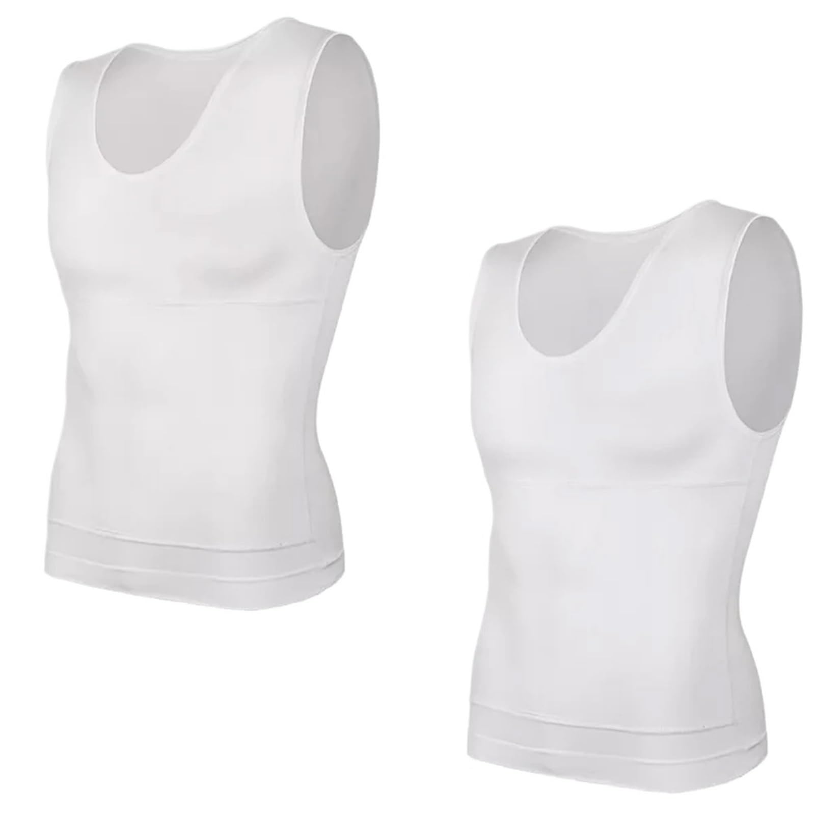 Body Shaper Weste für Männer 2-teiliges Schlankheitsshirt for Herren, hohe Kompression, Bauchkontrolle, Rundhalsausschnitt, Body Shaper Top Für Fitness geeignet(2PCS White,M)