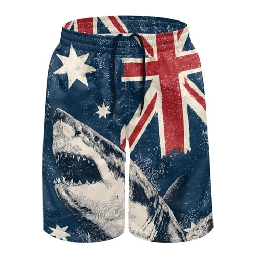 Srengjodk Australia Swim Trunks Quick Dry 2026 Australian Swimming Trunks for Men for Surfing,Vacation Summer Australian Clothes Men Retro Shark Print Blue Medium