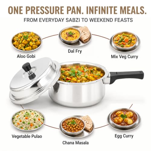 Image of SOLARA Triply Outer Lid Pressure Pan 2 Litre | 3-Ply Stainless Steel | Induction & Gas Compatible | Uniform Heat Distribution | ISI Certified | Silver