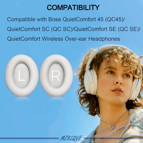 Almohadillas para auriculares QC45 - Almohadillas de reemplazo para auriculares Bose QuietComfort 45 (QC45), QC SC y QC SE (Humo Blanco) miniatura 2