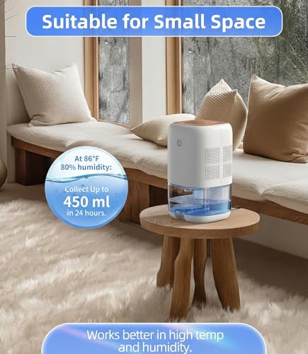 Image of Dehumidifier, 35 OZ Small Dehumidifiers for Bedroom, Quiet Dehumidifier with Auto Defrost, Auto Shut Off, Key Sound Off, 7 Color Light, for Bathroom, Closet, RV, Home up to 280 Sq.Ft, Gold