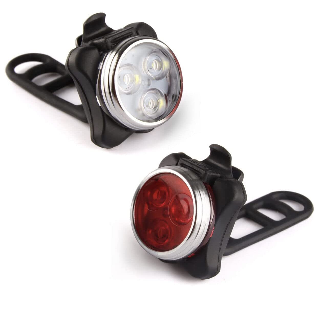 Set di luci per bicicletta ricaricabili, super luminose anteriori e posteriori a LED, 650 mAh, batterie al litio, 4 opzioni di modalità (2 luci totali [totale di 4 luci])