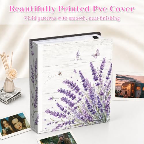 Image of Photo Album 4x6 120 Pockets Lavender Butterfly | 120 clear 4x6 photo pockets, strong elastic band, compact album, family travel wedding use, lavender butterfly cover