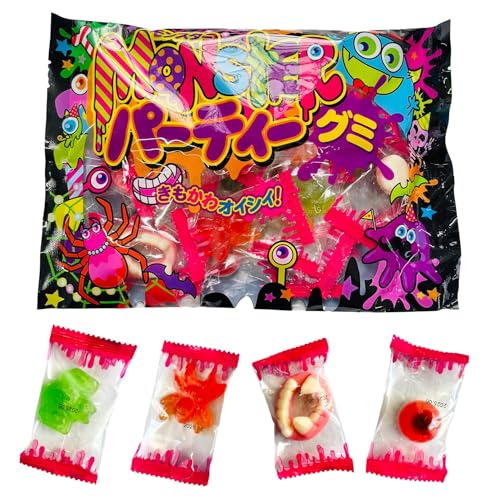 モンスターパーティーグミ 250g 約25個入りお菓子 可愛い キモカワ ハロウィンパーティー ハロウィンイベント お配り バラまき おもしろ 個包装 小袋 Halloween 美味しい フルーツ味 7RabbitRiograndeオリジナルステッカー付 【商標登録番号 第6667215】 (１袋, モンスターパーティーグミ)のサムネイル