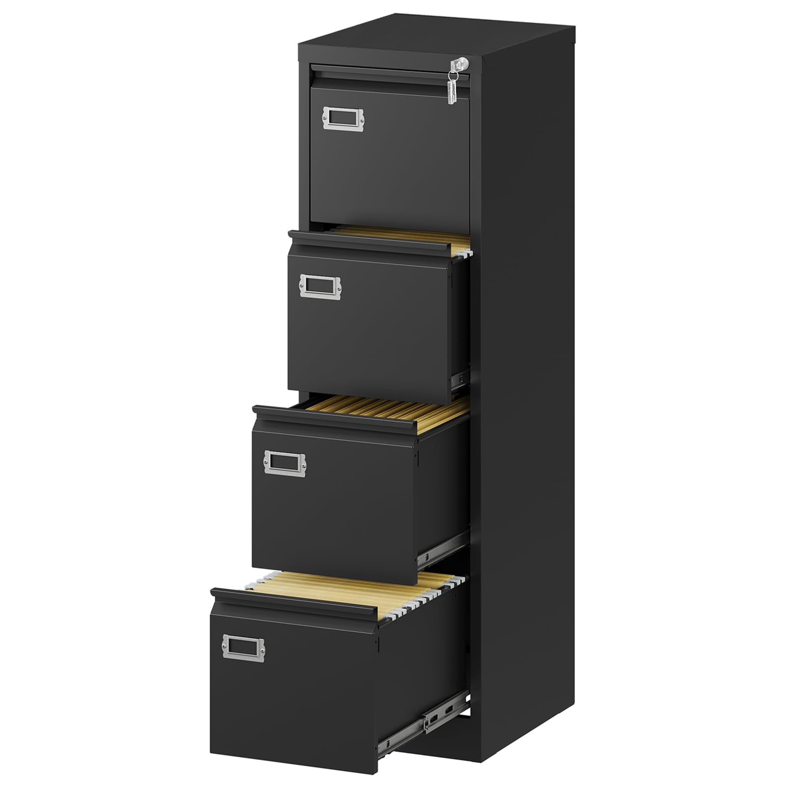 File Cabinet - 4 Drawers Vertical 17.8" Deep Lockable Filing Cabinet Black Metal Storage Cabinets for Home Office to Hanging Files Letter/Legal/F4/A4 Size