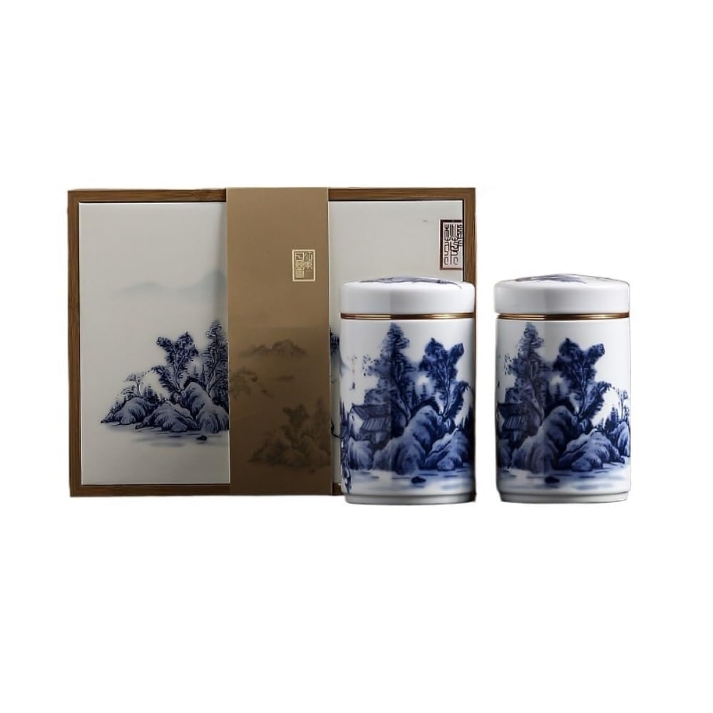 HLTYGWX Teedose, Vintage, handbemalt, Landschaftsmalerei, große Tee-Vorratsdose mit Deckel, versiegeltes Keramikglas, chinesisches Tee-Set, einzelnes Glas, Teedose