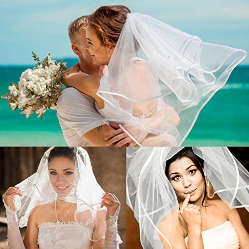 Nanchor Bridal Veil Women'S Simple Tulle Short Wedding Veil Ribbon Edge With Comb For Wedding Bachelorette Party thumb #2