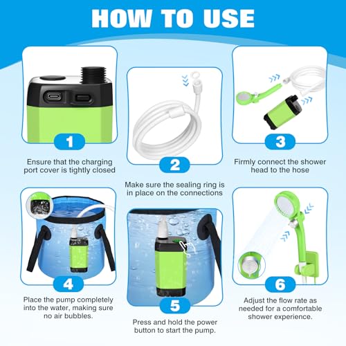 Camping douche portable rechargeable 6000 mAh avec kit pompe de douche