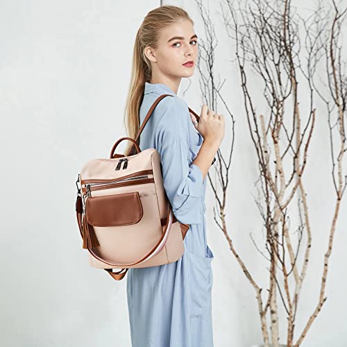 Image of OPAGE Leather Backpack Purse for Women Fashion Designer Ladies Shoulder Bags Travel Backpack With Wristlet