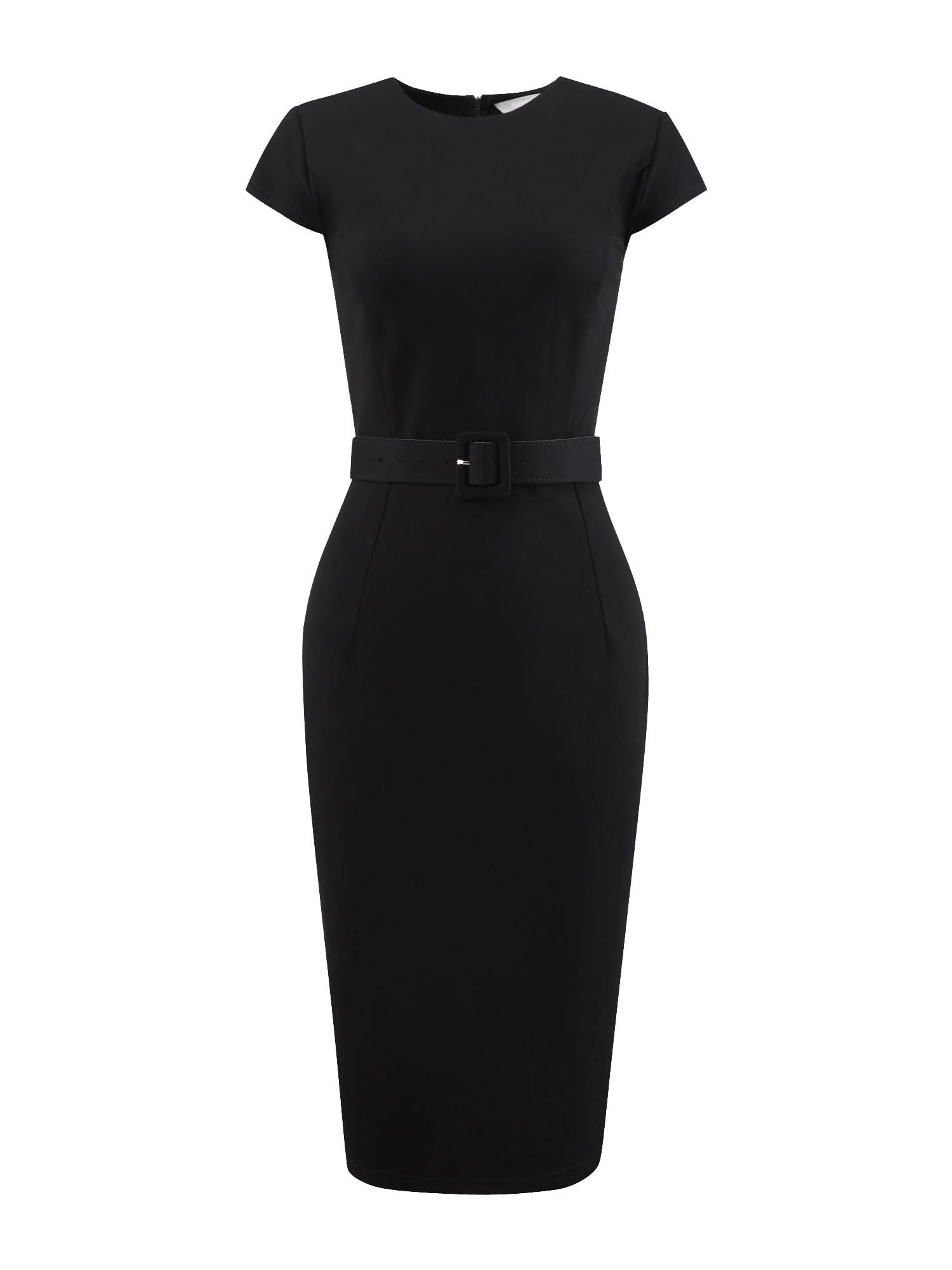Womens Knee Length Pencil Dress Cap Sleeve Belted Wear to Work Sheath Dresses