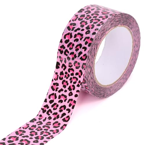 Whaline 109 Yard Leopard Print Packing Tape Pink Waterproof Shipping Tape Pink Safari Jungle Leopard Gift Wrapping Tapes for Small Business DIY Crafts Box Carton Decor