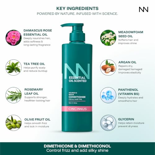 Image of Cincinnus Nourish & Repair Conditioner | Argan Oil, Tea Tree, Rosemary & Olive Oil | Strengthens & Softens Hair | Sulphate Free Anti Frizz Care for Dry Frizzy Hair (750ml)