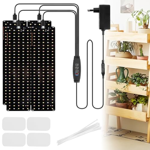 GBKDQQ 4 lámparas LED para plantas, espectro completo, 20 W, 540 ledes, con temporizador (3/9/12 H) y 10 niveles de brillo, lámpara para plantas de interior, invernadero y cultivo