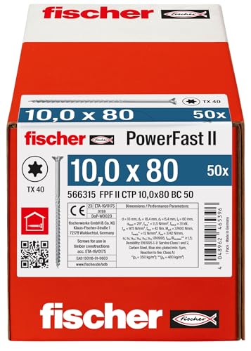 fischer PowerFast II CTP 10.0 x 80, powerful wood screws with countersunk head, inner star receptacle and partial thread - Image 2