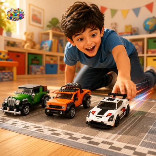 Image of Yashoni Pocket Block Pull-Back Cars Pack of 3-298 Pcs Building Blocks Set | Pull Back & Go Racing Action, STEM Construction Toy for Kids 6+ Boys & Girls | Educational 3D Building Kit, Gift