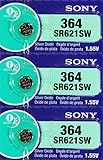 Sony 364 (SR621SW) 1.55V Silver Oxide 0%Hg Mercury Free Watch Battery (3 Batteries)
