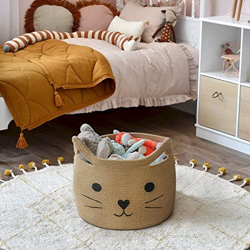 Image of ☆LBY ute Cotton Basket, Handcrafted Woven Storage Planter Basket for Home Decor, Multi-Purpose Bag with Handle for Living Room Bathroom Laundry & Toys cat shape10 x 8 inch