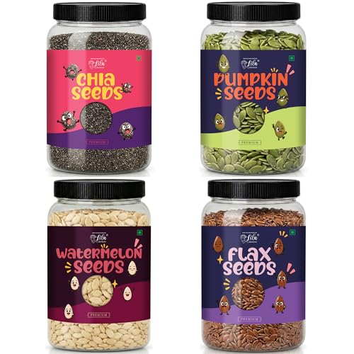 Image of LILA DRY FRUITS Seeds Combo Pack Chia Pumpkin Watermelon Flax Seed 100 g x 4 | Raw Mixed Seeds Pack for Daily Nutrition, Healthy Snacking, Smoothies & Breakfast Toppings Perfect for Gifting