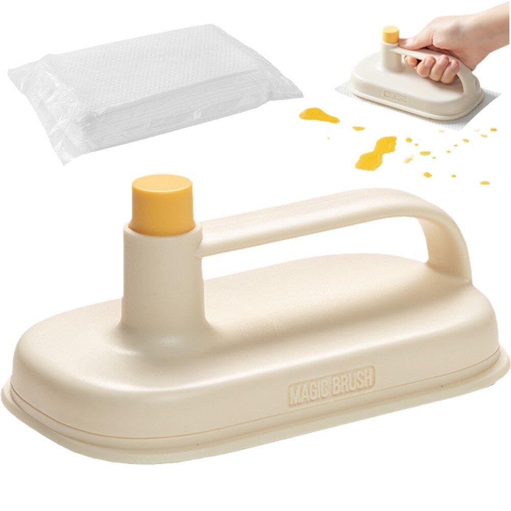 Fituenly Kitchen Cleaning Brush Replaceable Disposable Magic Cloth With Handle Cleaning Cloth Wipes Portable Tableware Cleaning Rags