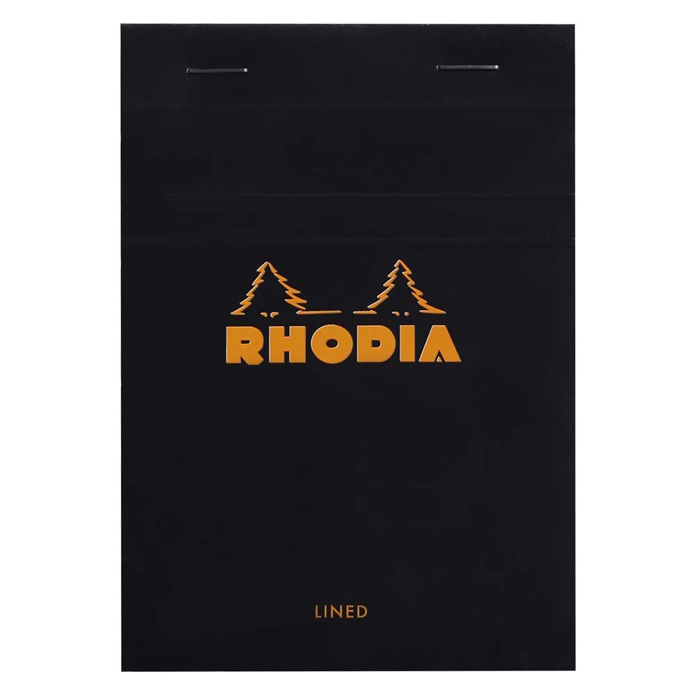RHODIA 136009C - Stapled Notepad N°13 Black - A6 - Lined - 80 Detachable Sheets - White Clairefontaine Paper 80 g/m - Soft, Resistant and Waterproof Coated Card Cover - Basics