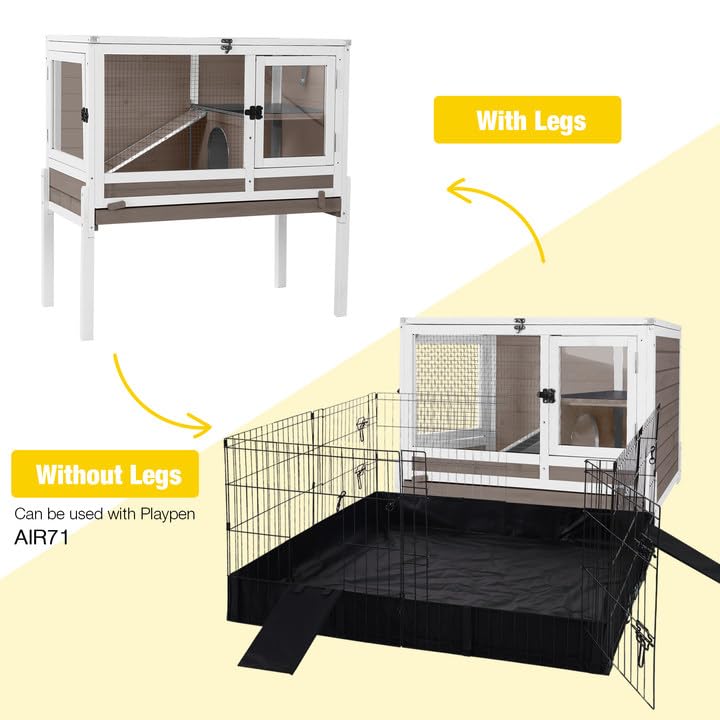 Aivituvin Wooden Guinea Pig Cages Indoor with Removable Stand, Anti Chewing Rabbit Hutch with Ramp and Wire Mesh, 2 Story Small Animals House Habitat with Pull Out Tray (Brown)