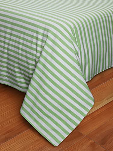 Image of AIRWILL, 200GSM Handloom Cotton Double Bedsheet with 2 Pillow Covers (Candy Stripe Green)