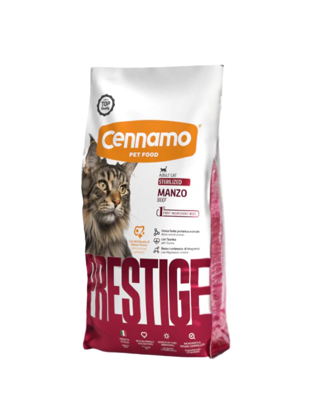 CENNAMO Gatto PRESTIGE Adult Sterilized Manzo | alimento secco completo per gatti adulti sterilizzati di qualsiasi razza, prodotto monoproteico, 1 confezione da 10kg.