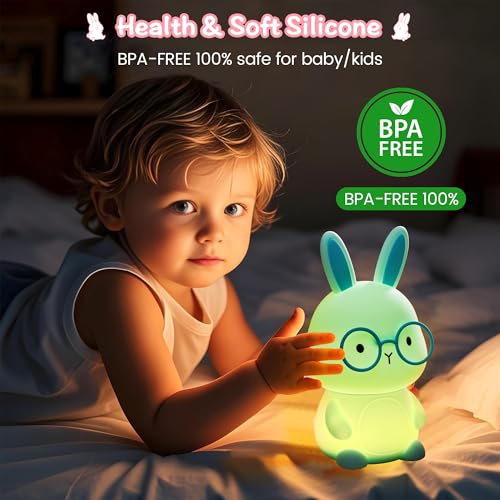 Image of FAMIDUO Bunny Night Light, Squishy Silicone Touch Rabbit Lamp for Kids Baby | Color Changing LED RGB Nursery Lamp, 3-Level Dimmable with 30Min Timer Auto-off. Xmas Easter Gift for Kids, Baby Room Decor