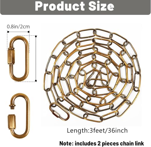 Image of garini 3 Feet Industrial Gold Bronze Light Fixture Chain, Adjustable Metal Pendant Chandelier Chain