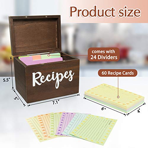 Pomeat Recipe Box,Recipe Card Box with Cards and Dividers, Wood Recipe Box for 4 x 6 In Recipe Cards- Gifts for Mom Women Wedding Bridal Shower,7.1 x 5.5 x 5 Inches