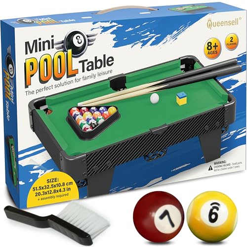 Mini Pool Table for All Family – 20-Inch Small Pool Table, Tabletop Billiard Table for Family Game Nights
