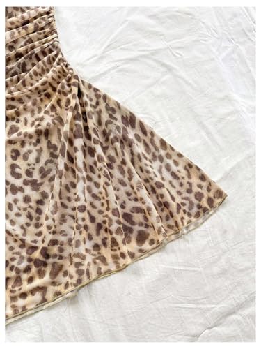 Image of Verdusa Women's Cheetah Print Dress Y2K Leopard Fitted Mini Dresses Spaghetti Strap Mesh Dress