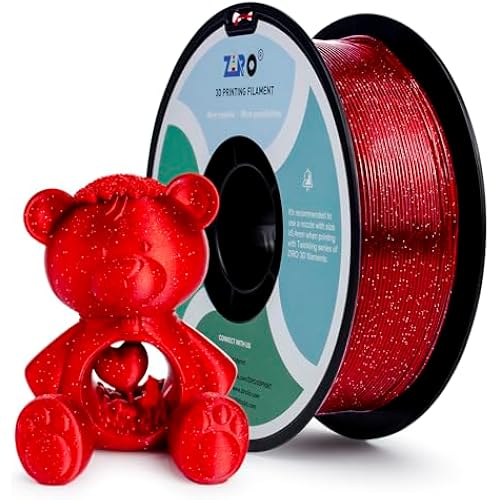 ZIRO Glitter PLA Filament 1.75mm, Semi-Transparent Base, 1KG Twinkling Red