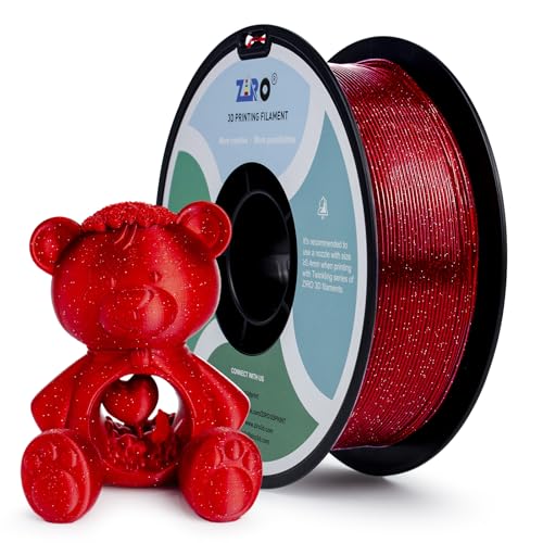Image of ZIRO Glitter PLA Filament 1.75mm, Semi-Transparent PLA Base, 3D Printer Filament Shiny Sparkle Material with Glitter, Twinkle Series 1KG Spool, fit Most FDM 3D Printers, Twinkling Red