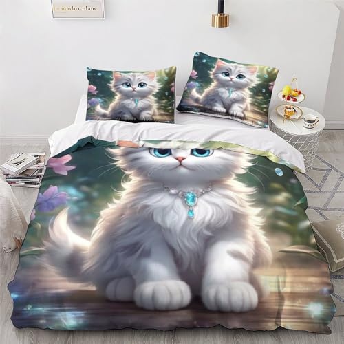 Housse de couette chat parure de lit double 200x200 enfant - 4