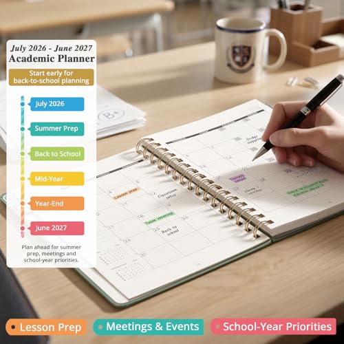 JoyCat Academic Planner 2026-2027, July 2026-June 2027, A5 Weekly & Monthly Planner with Grid Notes Pages, Hardcover with Tabs, 5 Sticker Sheets for Teachers & Students, 6.3" x 8.5", Green - Image 7