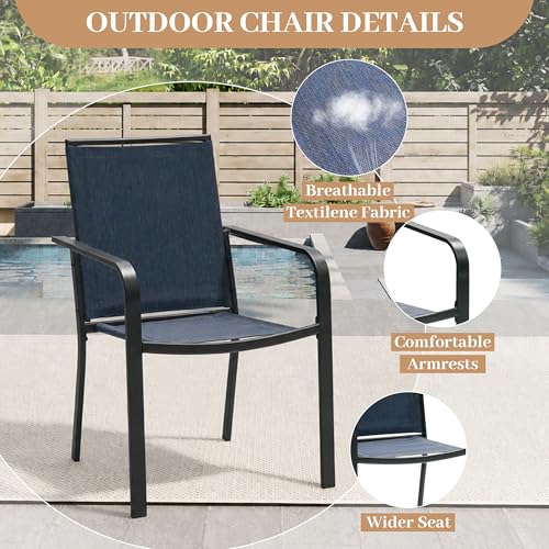 Image of Anmutig 5-Piece Patio Dining Set, 37 inch Glass Outdoor Table, 4 Chairs Blue