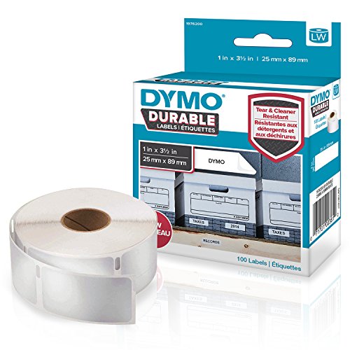 DYMO LW Durable Labels for LabelWriter Label Printers, White Poly, 1” x 3-1/2”, Roll of 100 (1976200)