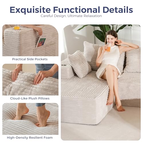 Image of MAXYOYO Modular Sectional Couch with L-Shape Chaise and Loveseat, Modern Boneless Couch for Living Room, Oversized Sofa with Deep Seat, No Assembly Required, Grayish Beige