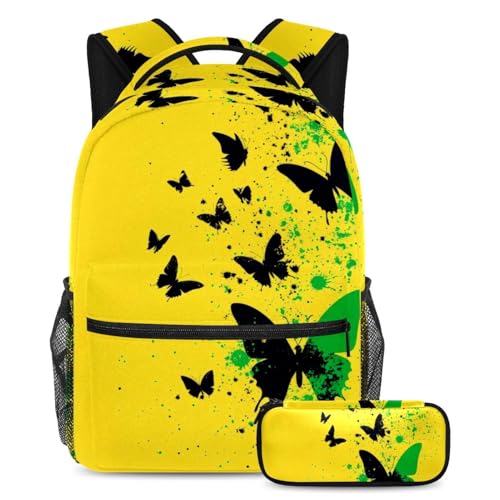 Sac à dos grande capacité lot de 2 avec fond jaune et trousse assortie