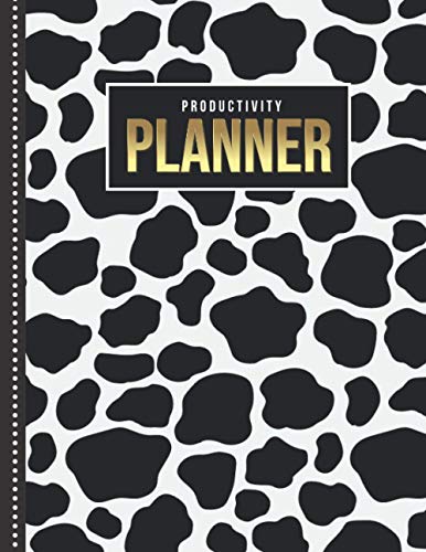Productivity Planner: Black White Cow Animal Print Art / Undated Weekly Organizer / 52-Week Life Journal With To Do List - Habit and Goal Trackers - ... Calendar / Large Time Management Agenda Gift