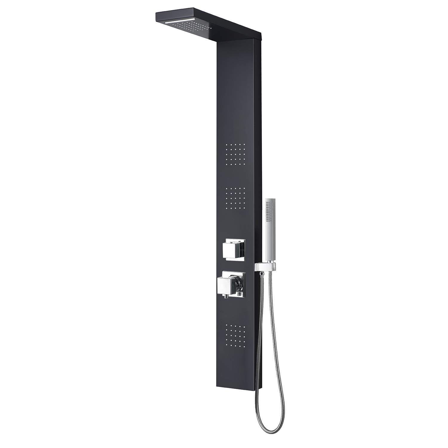 Colonna idromassaggio in alluminio Squadrata nero 140x15 CM con waterfall mod. Vittoria