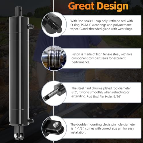 Image of 5 inchx24 inch Hydraulic Cylinders Log Splitter Cylinder, Universal Hydraulic Cylinder 5 inch Bore x 24 inch Stroke x 2 inch Rod, Heavy Duty Double Acting Cylinder (5x24)