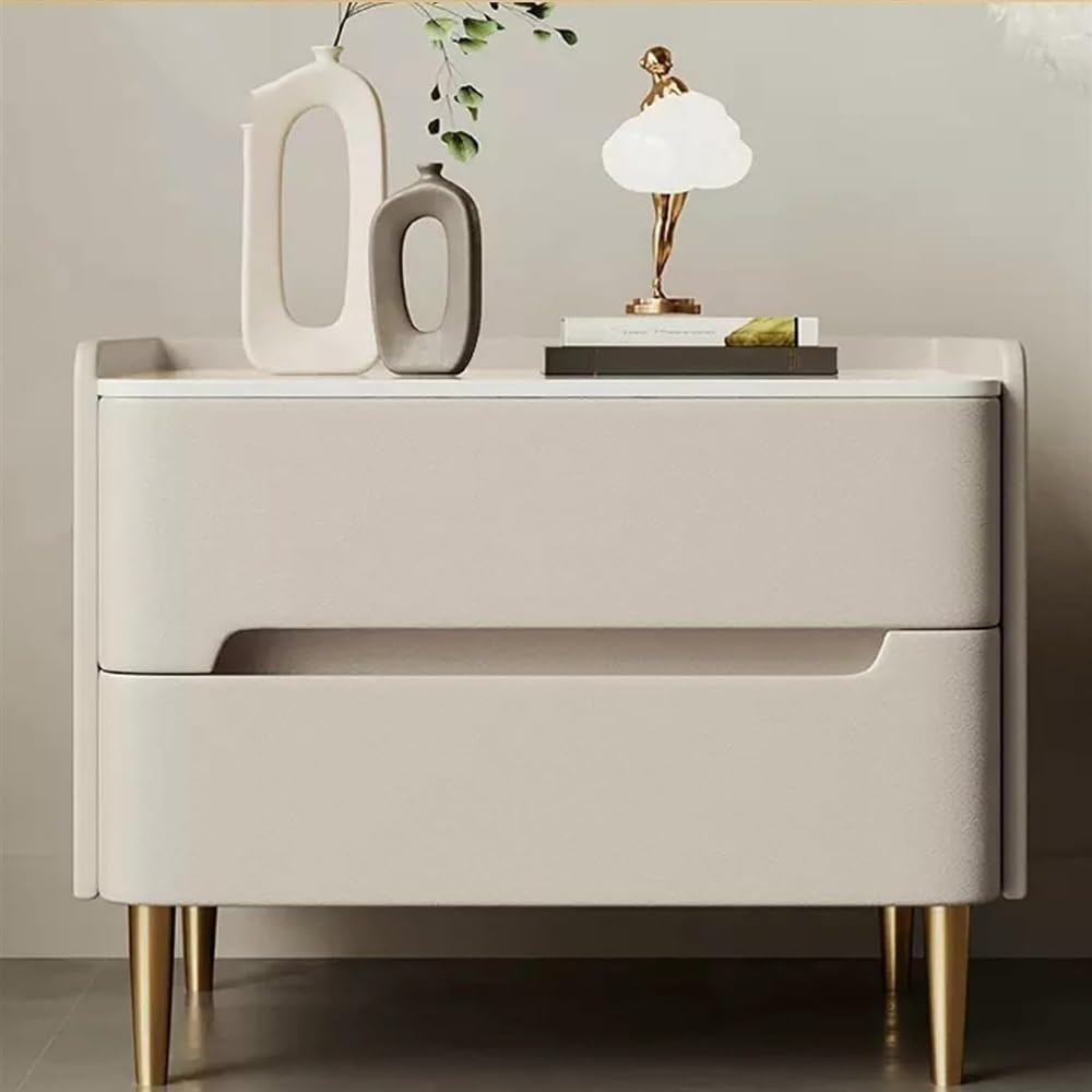 SXZenSpace Modern Wooden Nightstand with Slate Top 2 Drawers Stylish Bedside Table for Bedroom and Living Room Functional Furniture Home Decor