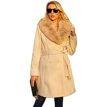 Long Pea Coat for Women Faux Leather Trench Coat Winter Outwear Womens Overcoat Casual Wrap Coat