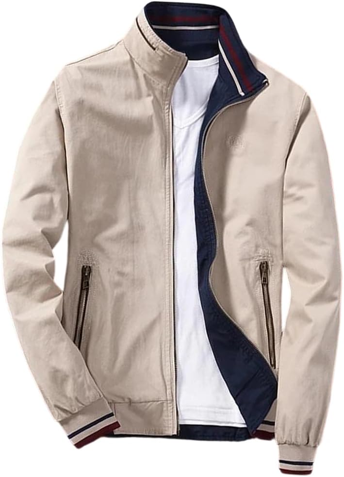 Men's Cotton Zipper Jackets Baseball Pilot Bomber Jacket Casual Slim Fit Double-Sided Wear Coat